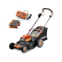 FUXTEC Cortacésped autopropulsado 40 V (2×20 V) FX-E2RM46 – 46 cm, mulching, expulsión lateral, 2× Li-ion 4 Ah, cargador dual 2,4 A, recogedor 50 L