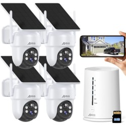 ANRAN Kit de Cámaras de vigilancia exterior inalámbricas 4MP con 4 cámaras a batería solares, Estación base Plug and Play, Tarjeta SD 64GB