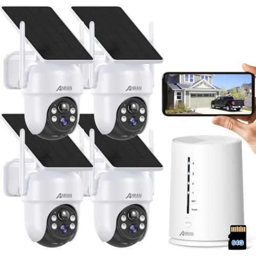 ANRAN Kit de Cámaras de vigilancia exterior inalámbricas 4MP con 4 cámaras a batería solares, Estación base Plug and Play, Tarjeta SD 64GB