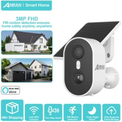 Cámaras de videovigilancia interiores y exteriores ANRAN 2K Cámara Vigilancia WiFi Exterior Solar Sin Cables con Bateria,Visión Nocturna Color, Audio de 2 Vias, Compatible Alexa, C2 +panel solar