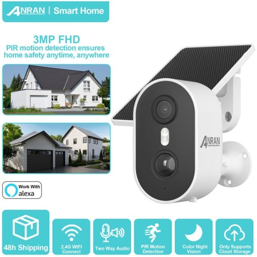 Cámaras de videovigilancia interiores y exteriores ANRAN 2K Cámara Vigilancia WiFi Exterior Solar Sin Cables con Bateria,Visión Nocturna Color, Audio de 2 Vias, Compatible Alexa, C2 +panel solar