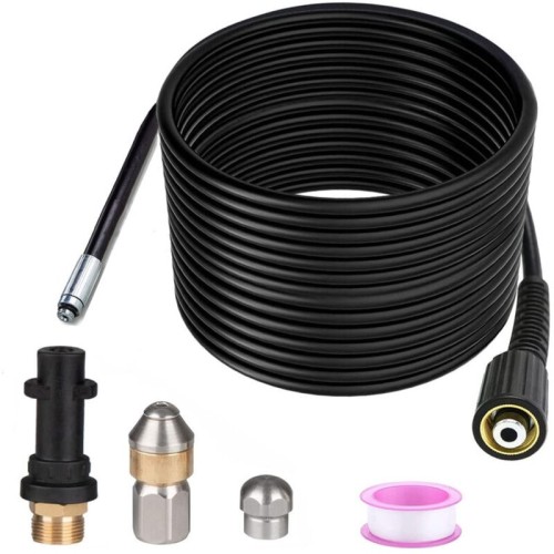 Desatascador de desagües de 15 m, compatible con hidrolimpiadoras Karcher, compatible con K2-K7/HD/HDS, 400 bar, 60 °C, OUYLAF