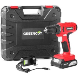 Taladro atornillador y perforador inalámbrico, batería litio 21V de 1.3Ah, velocidad 1500rpm, con batería, cargador y maletín incluidos - Greencut TD210L